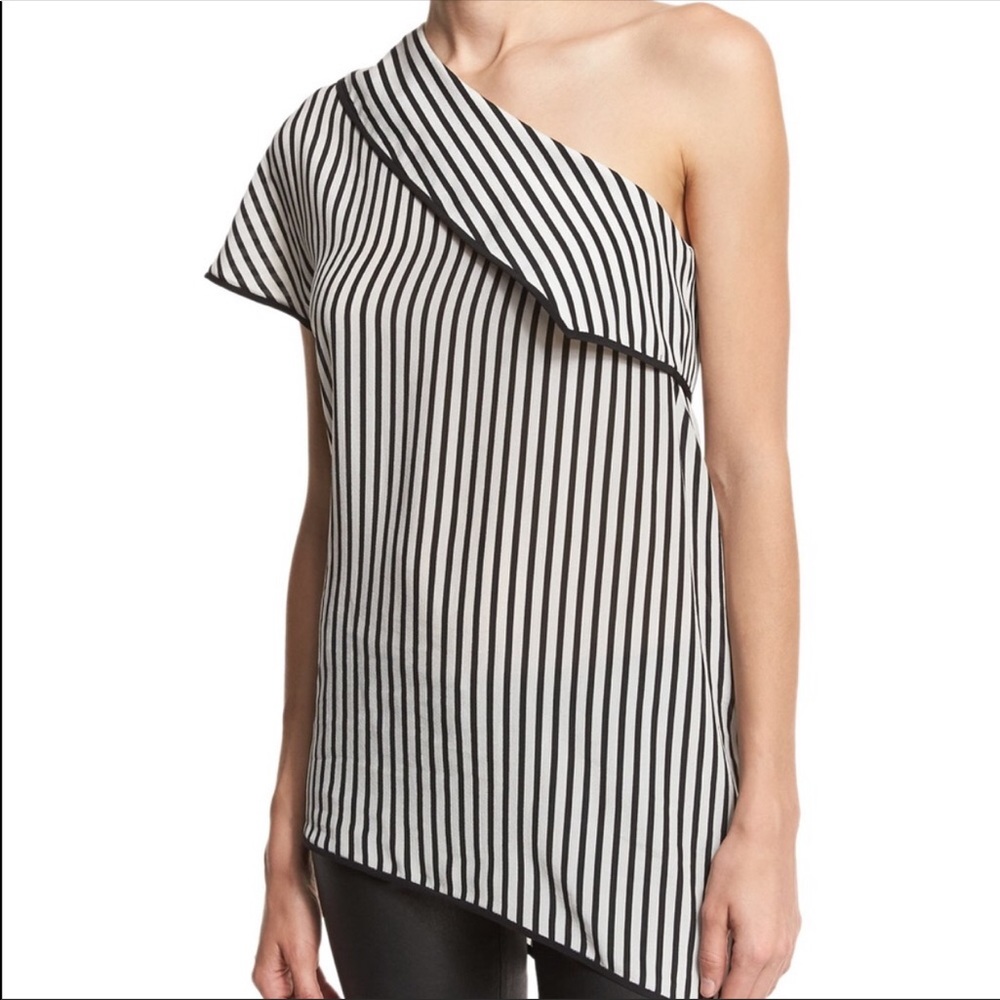 DVF One-Shoulder Striped Side-Slit Silk Top